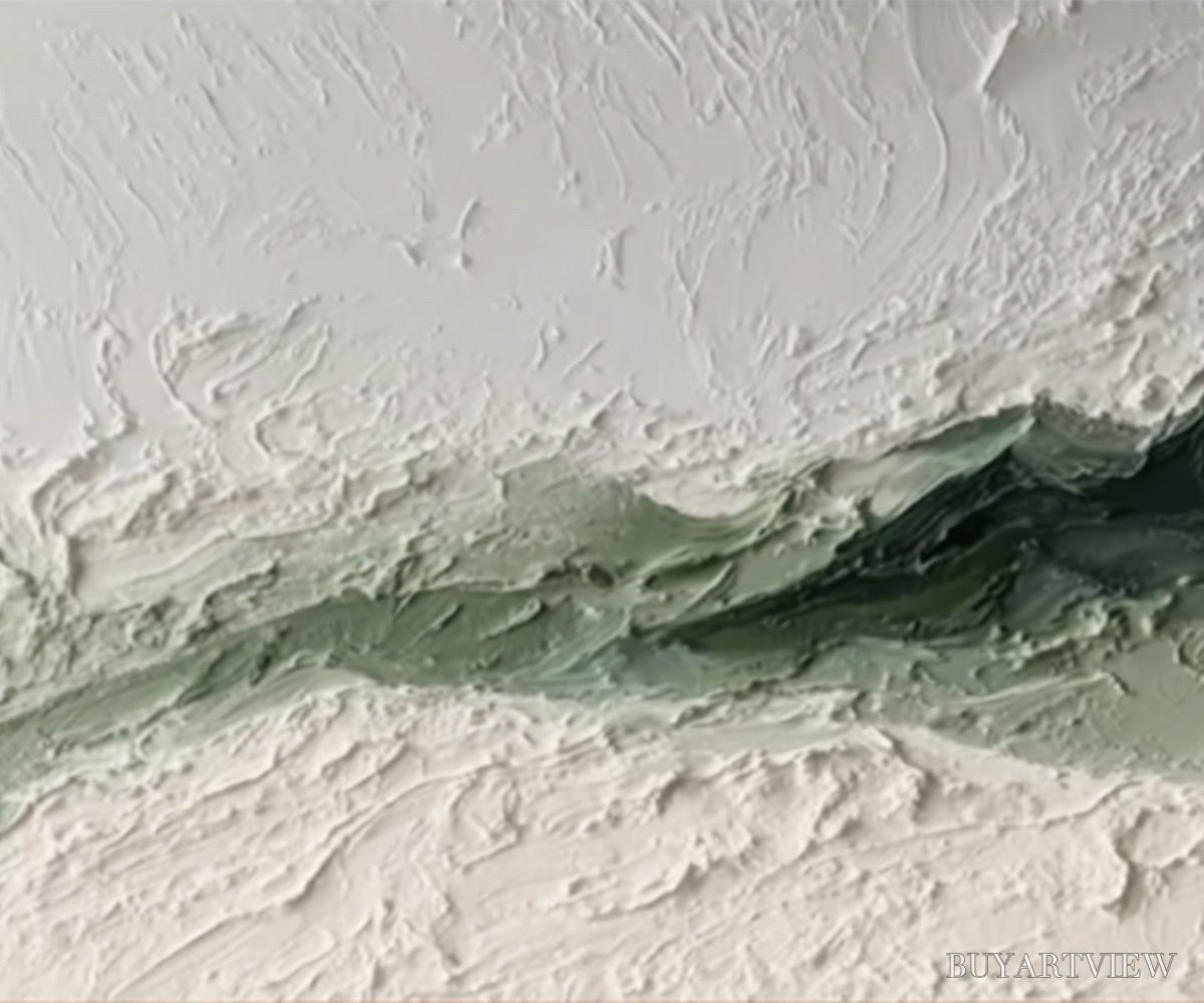 BUYARTVIEW Emerald Ridge – Heavily Textured Wabi Sabi Abstract Landscape Painting - image 5