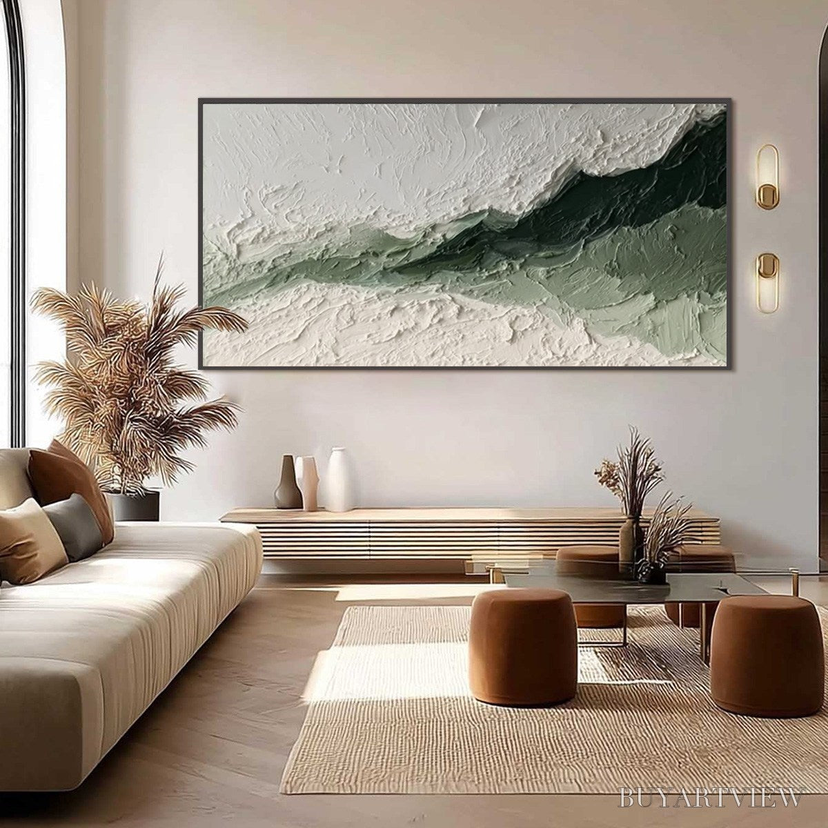 BUYARTVIEW Emerald Ridge – Heavily Textured Wabi Sabi Abstract Landscape Painting - image 6