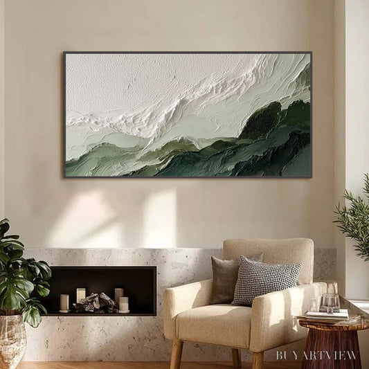 BUYARTVIEW Verdant Ascent – Textured Wabi Sabi Mountain Landscape Painting - image 2