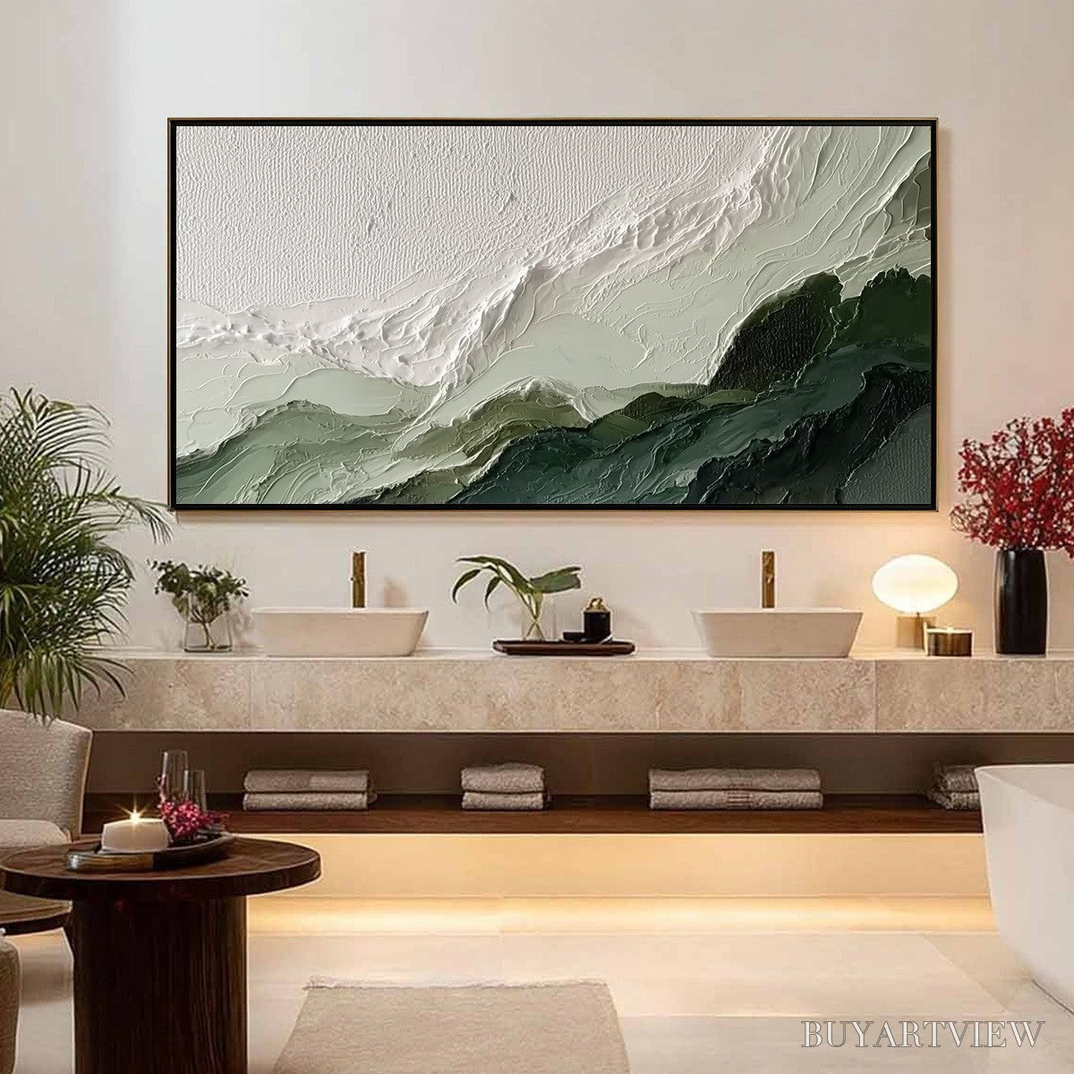 BUYARTVIEW Verdant Ascent – Textured Wabi Sabi Mountain Landscape Painting - image 4