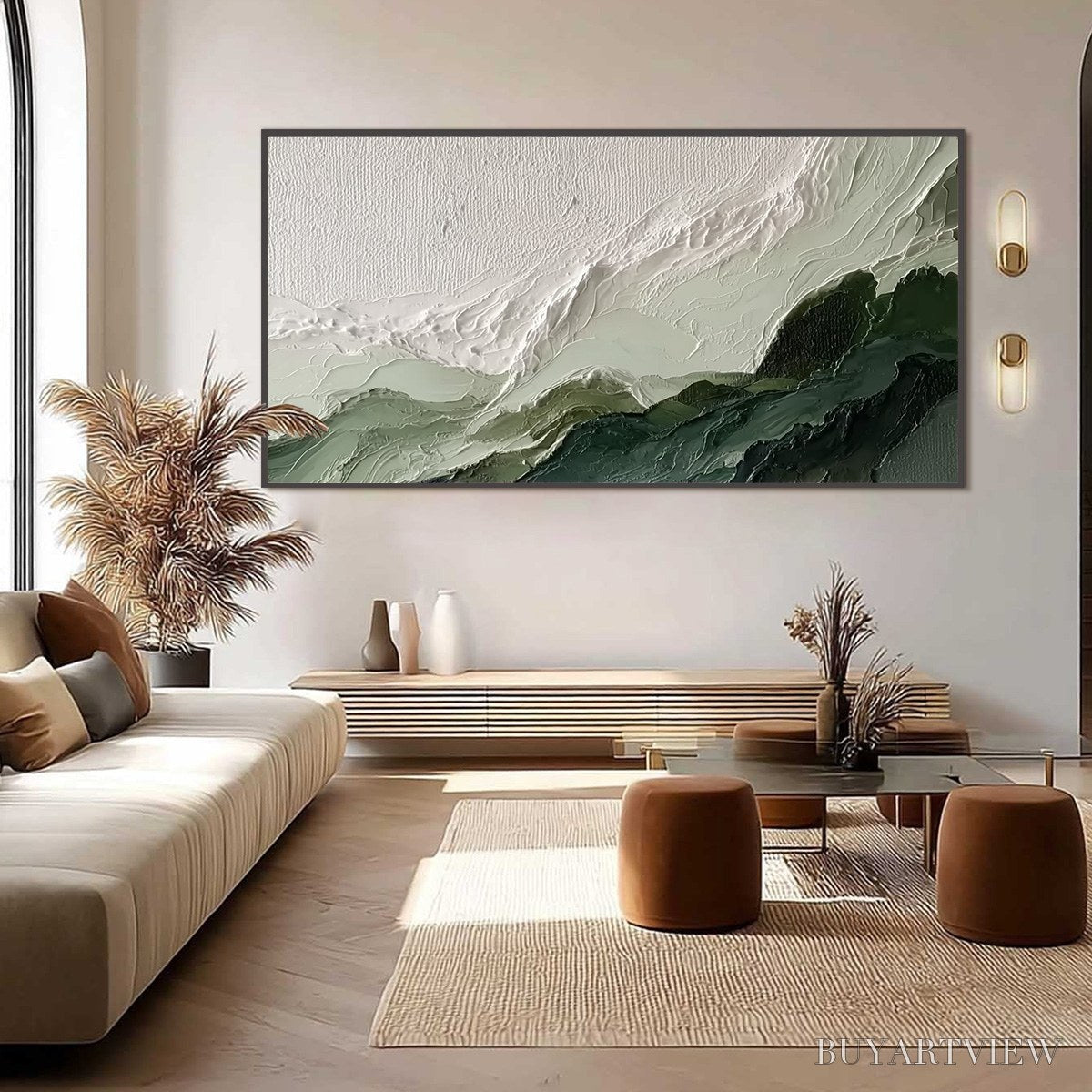 BUYARTVIEW Verdant Ascent – Textured Wabi Sabi Mountain Landscape Painting - image 6