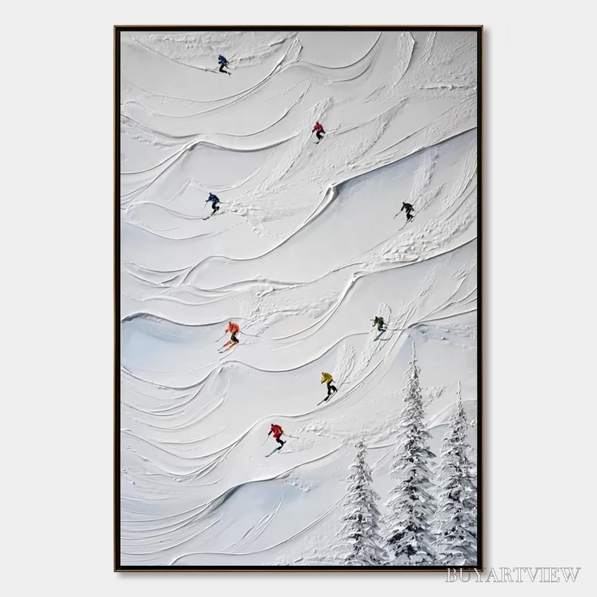 BUYARTVIEW Alpine Rush – Textured Impasto Skiing on Snowy Mountain Oil Painting - image 1
