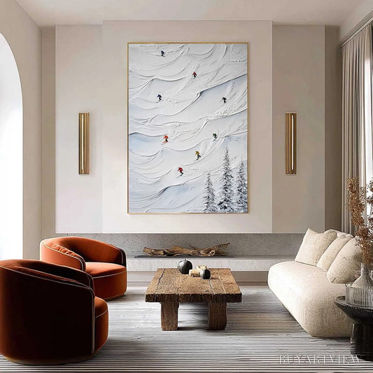 BUYARTVIEW Alpine Rush – Textured Impasto Skiing on Snowy Mountain Oil Painting - image 2