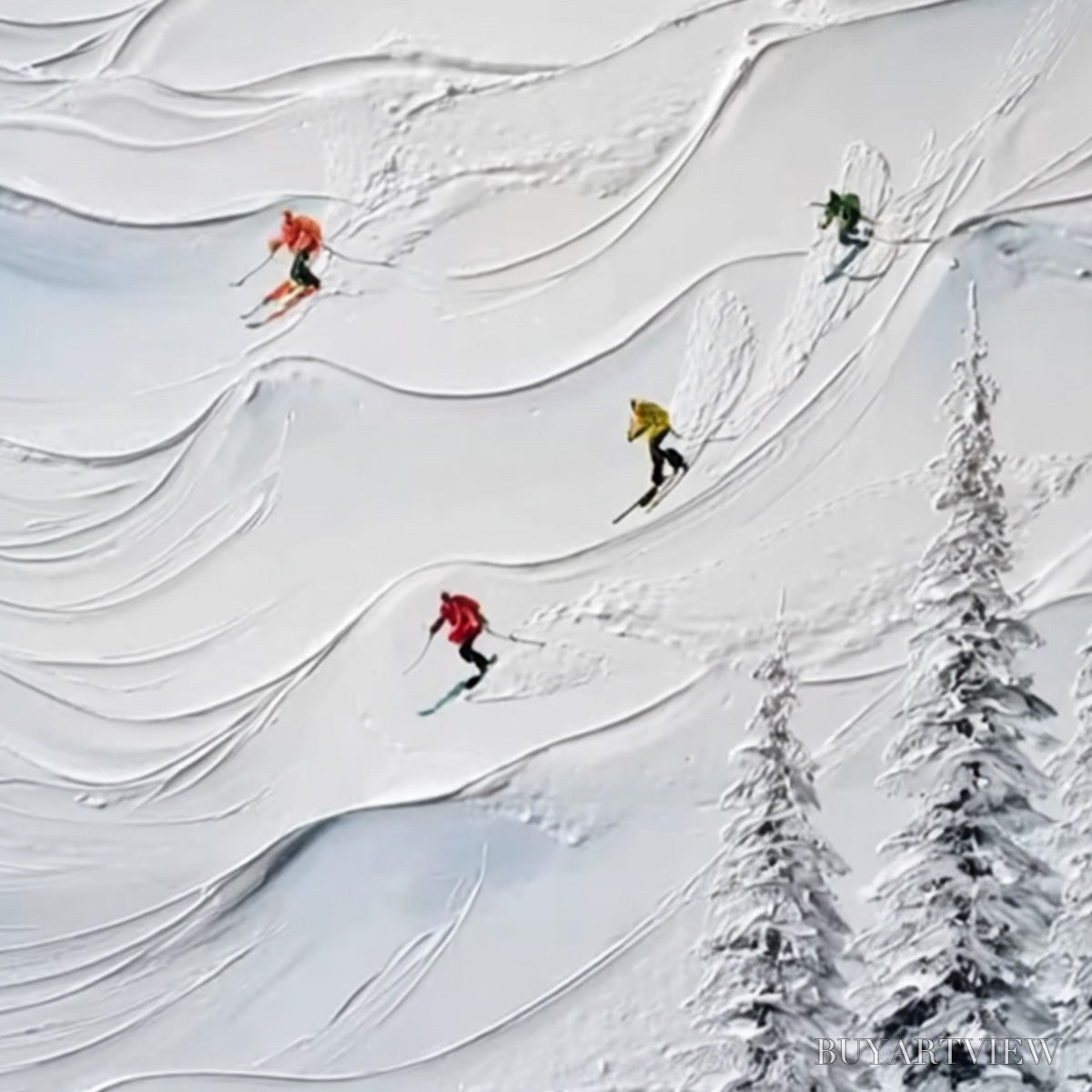 BUYARTVIEW Alpine Rush – Textured Impasto Skiing on Snowy Mountain Oil Painting - image 3
