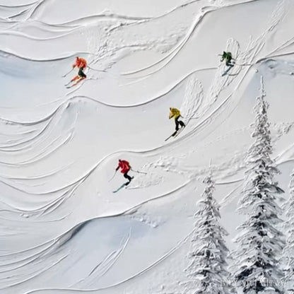 BUYARTVIEW Alpine Rush – Textured Impasto Skiing on Snowy Mountain Oil Painting - image 3