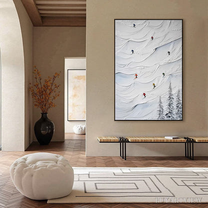 BUYARTVIEW Alpine Rush – Textured Impasto Skiing on Snowy Mountain Oil Painting - image 4