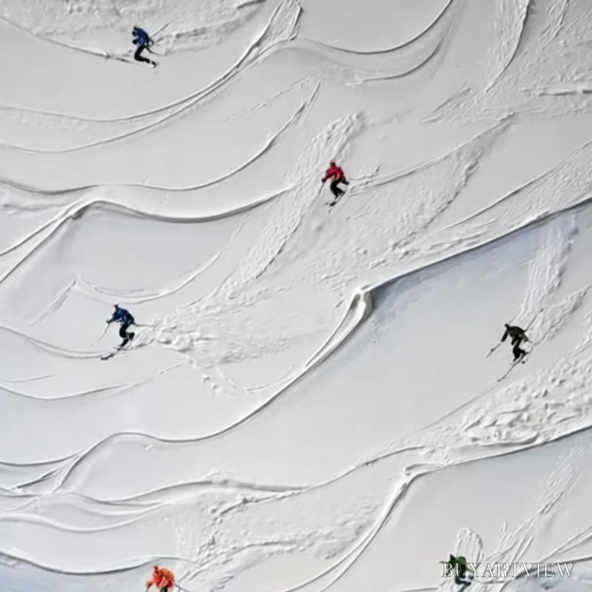 BUYARTVIEW Alpine Rush – Textured Impasto Skiing on Snowy Mountain Oil Painting - image 5