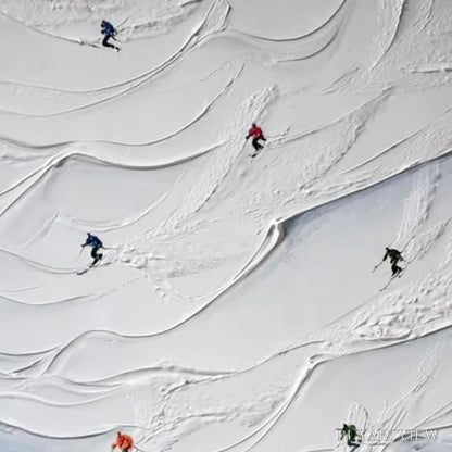BUYARTVIEW Alpine Rush – Textured Impasto Skiing on Snowy Mountain Oil Painting - image 5