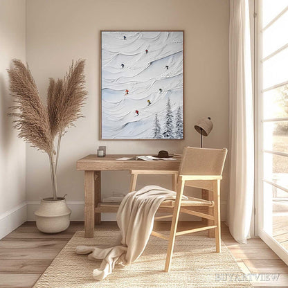 BUYARTVIEW Alpine Rush – Textured Impasto Skiing on Snowy Mountain Oil Painting - image 6