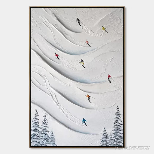 BUYARTVIEW Alpine Rush – Textured Impasto Skiing & Mountain Sports Painting - image 1