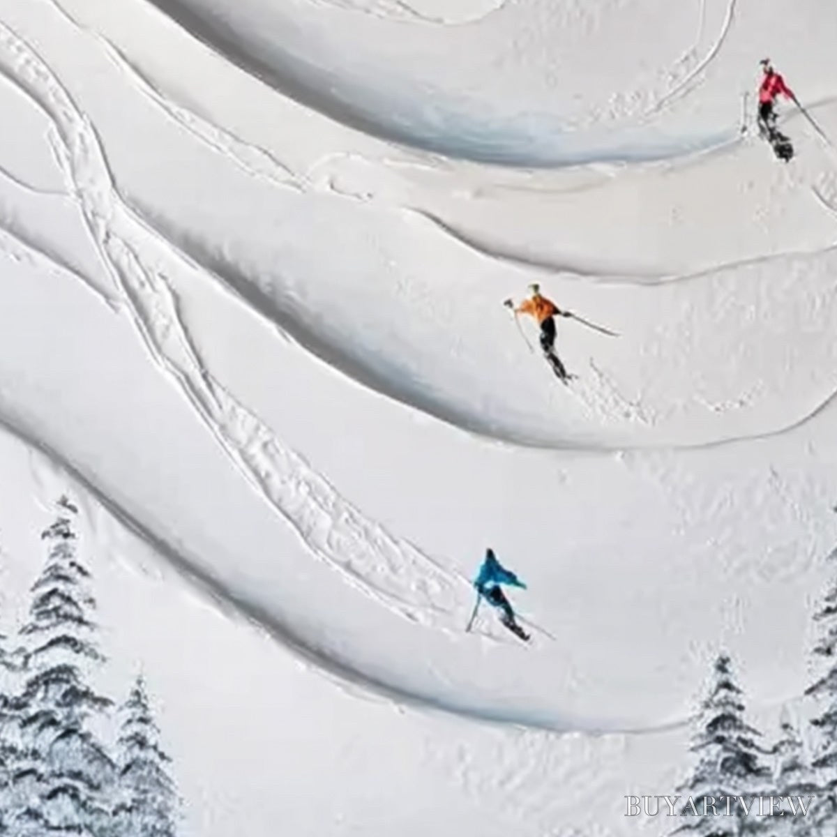 BUYARTVIEW Alpine Rush – Textured Impasto Skiing & Mountain Sports Painting - image 3