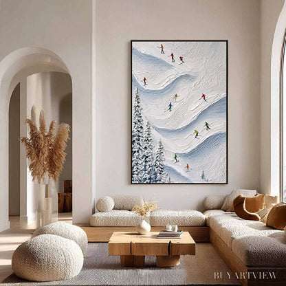 BUYARTVIEW Alpine Rush – Textured Impasto Painting of Skiers on a Snowy Mountain - image 4