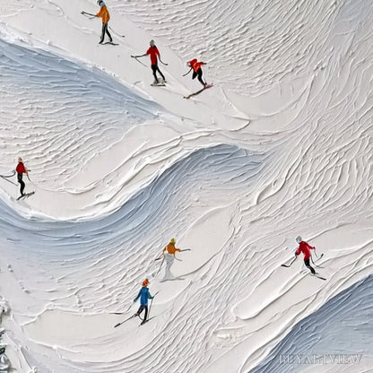 BUYARTVIEW Alpine Rush – Textured Impasto Painting of Skiers on a Snowy Mountain - image 5