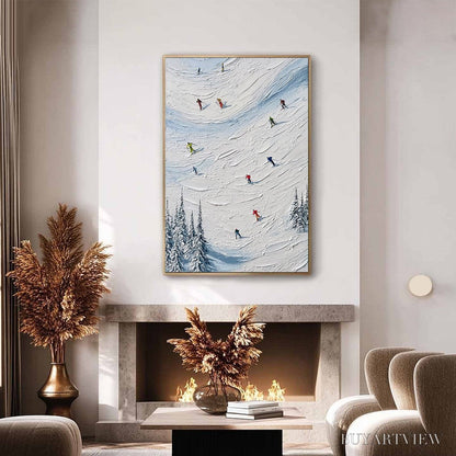 BUYARTVIEW Alpine Rush – Textured Impasto Painting of Skiers on a Snowy Mountain - image 4