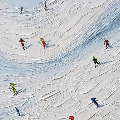 BUYARTVIEW Alpine Rush – Textured Impasto Painting of Skiers on a Snowy Mountain - image 5