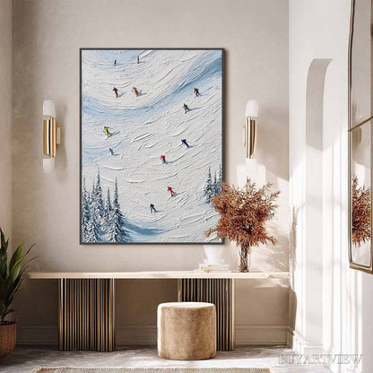 BUYARTVIEW Alpine Rush – Textured Impasto Painting of Skiers on a Snowy Mountain - image 6
