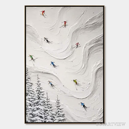 BUYARTVIEW Alpine Rush – Textured Impasto Skiing Painting on Canvas - image 1