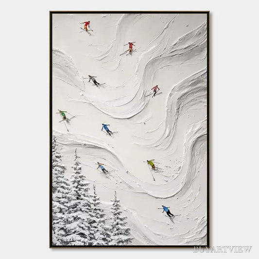 BUYARTVIEW Alpine Rush – Textured Impasto Skiing Painting on Canvas - image 1