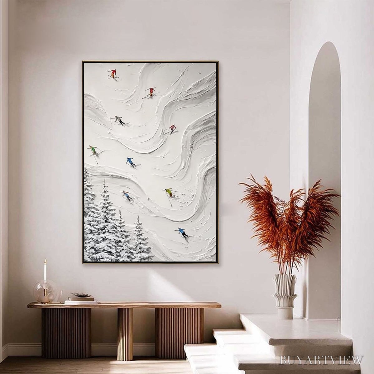 BUYARTVIEW Alpine Rush – Textured Impasto Skiing Painting on Canvas - image 4