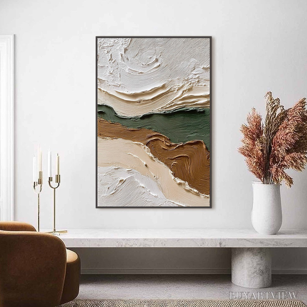 BUYARTVIEW Verdant Ridge – Textured Wabi Sabi Abstract Landscape Painting - image 4