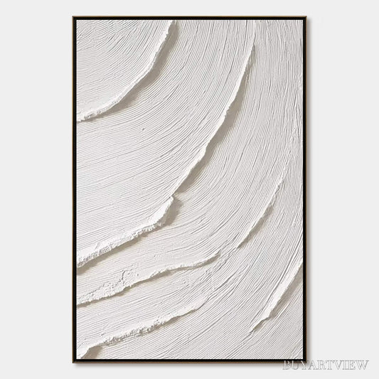 BUYARTVIEW Whispering Waves – Textured White Minimalist Wabi Sabi Abstract Painting - image 1