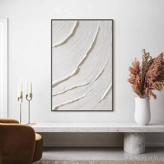 BUYARTVIEW Whispering Waves – Textured White Minimalist Wabi Sabi Abstract Painting - image 2