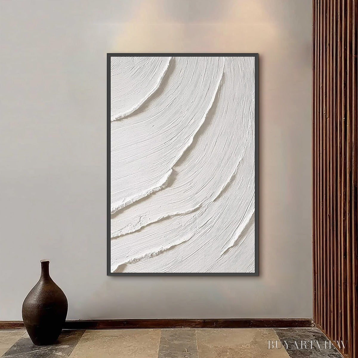 BUYARTVIEW Whispering Waves – Textured White Minimalist Wabi Sabi Abstract Painting - image 6