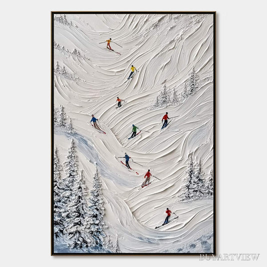 BUYARTVIEW Alpine Rush – Textured Impasto Skiing on Mountain Slope Painting - image 1