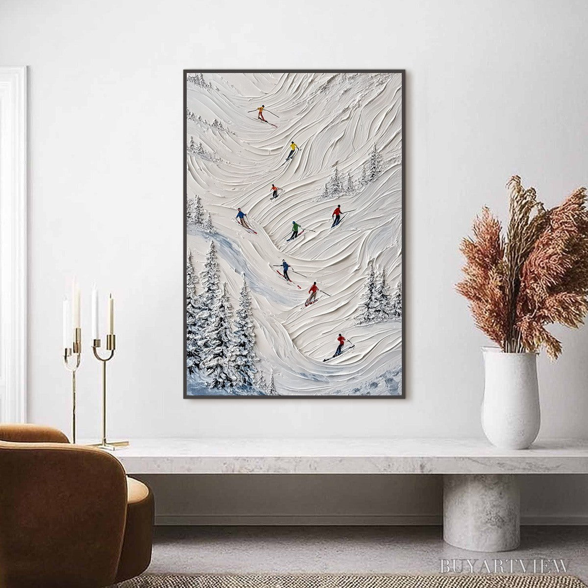 BUYARTVIEW Alpine Rush – Textured Impasto Skiing on Mountain Slope Painting - image 2
