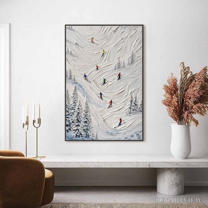 BUYARTVIEW Alpine Rush – Textured Impasto Skiing on Mountain Slope Painting - image 2