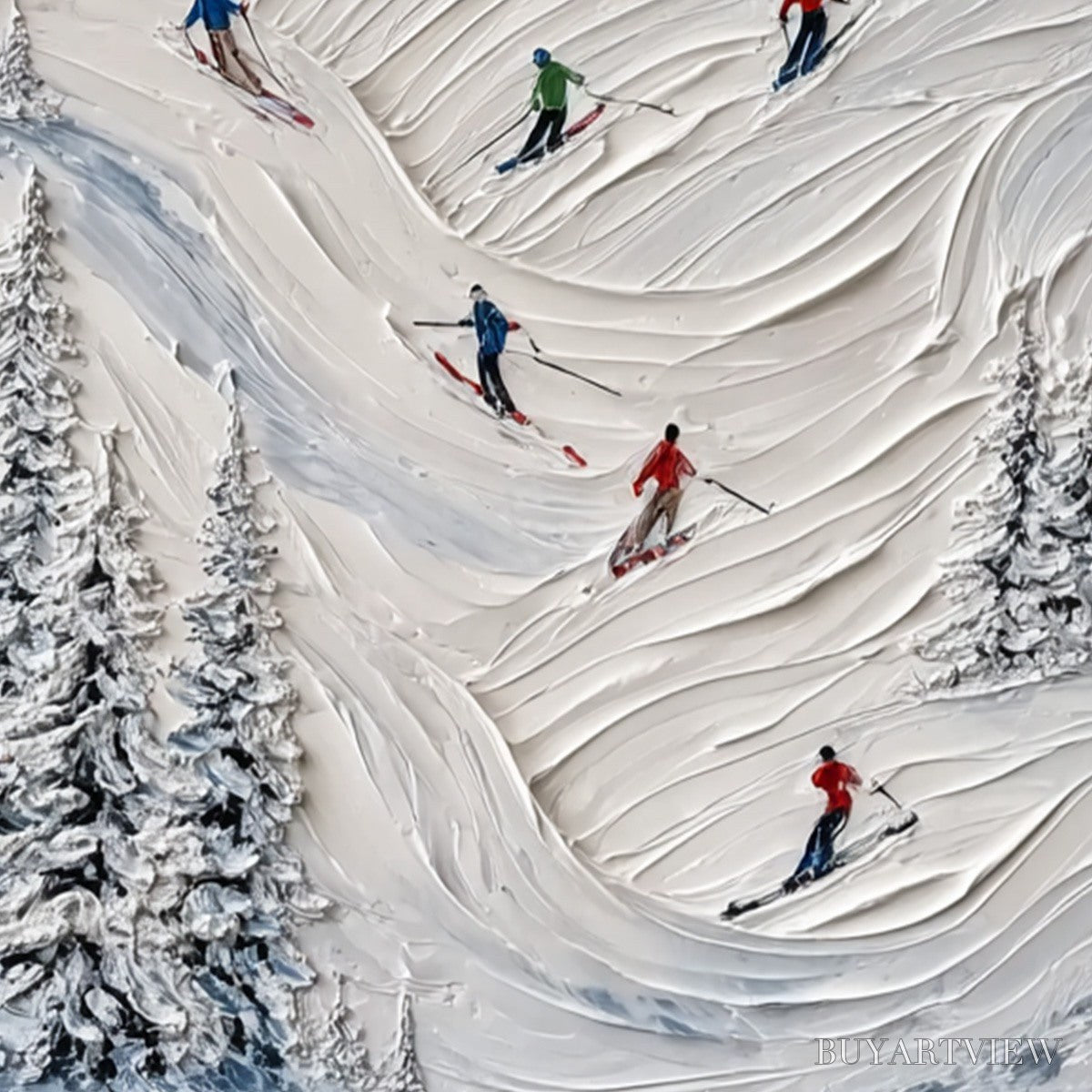 BUYARTVIEW Alpine Rush – Textured Impasto Skiing on Mountain Slope Painting - image 3