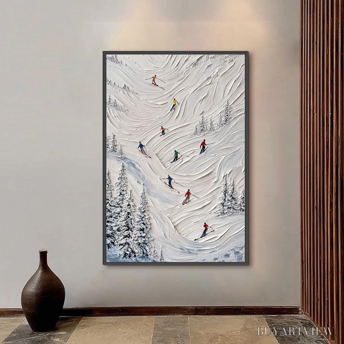 BUYARTVIEW Alpine Rush – Textured Impasto Skiing on Mountain Slope Painting - image 4