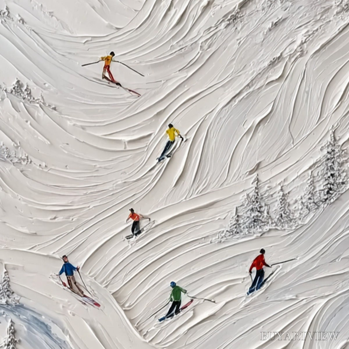 BUYARTVIEW Alpine Rush – Textured Impasto Skiing on Mountain Slope Painting - image 5
