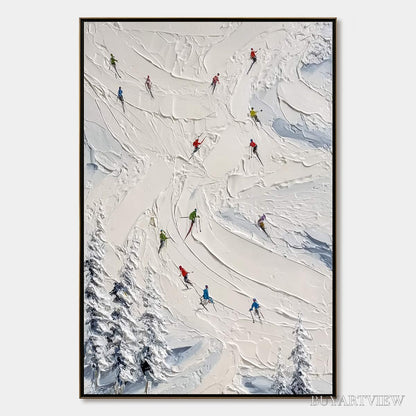 BUYARTVIEW Alpine Rush – Textured Impasto Skiing Painting on Canvas - image 1