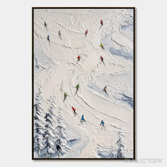 BUYARTVIEW Alpine Rush – Textured Impasto Skiing Painting on Canvas - image 1
