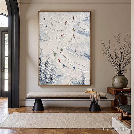 BUYARTVIEW Alpine Rush – Textured Impasto Skiing Painting on Canvas - image 2