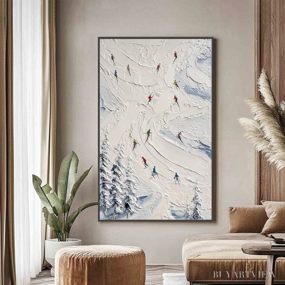 BUYARTVIEW Alpine Rush – Textured Impasto Skiing Painting on Canvas - image 4