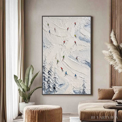 BUYARTVIEW Alpine Rush – Textured Impasto Skiing Painting on Canvas - image 4