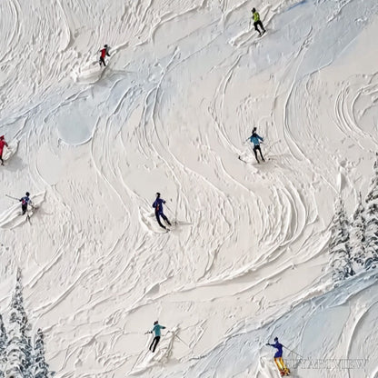 BUYARTVIEW Alpine Rush – Heavy Texture Impasto Painting of Skiers on a Mountain Slope - image 5