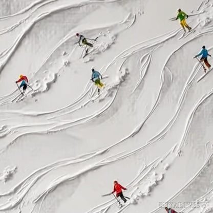 BUYARTVIEW Alpine Rush – Textured Impasto Painting of Skiers on a Snowy Mountain - image 5