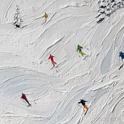 BUYARTVIEW Alpine Rush – Textured Impasto Painting of Skiers on Snowy Slopes - image 5