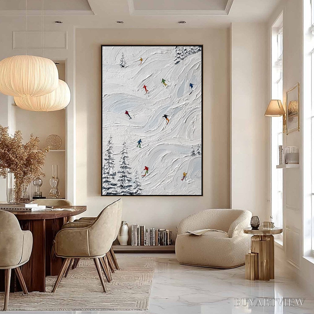 BUYARTVIEW Alpine Rush – Textured Impasto Painting of Skiers on Snowy Slopes - image 6