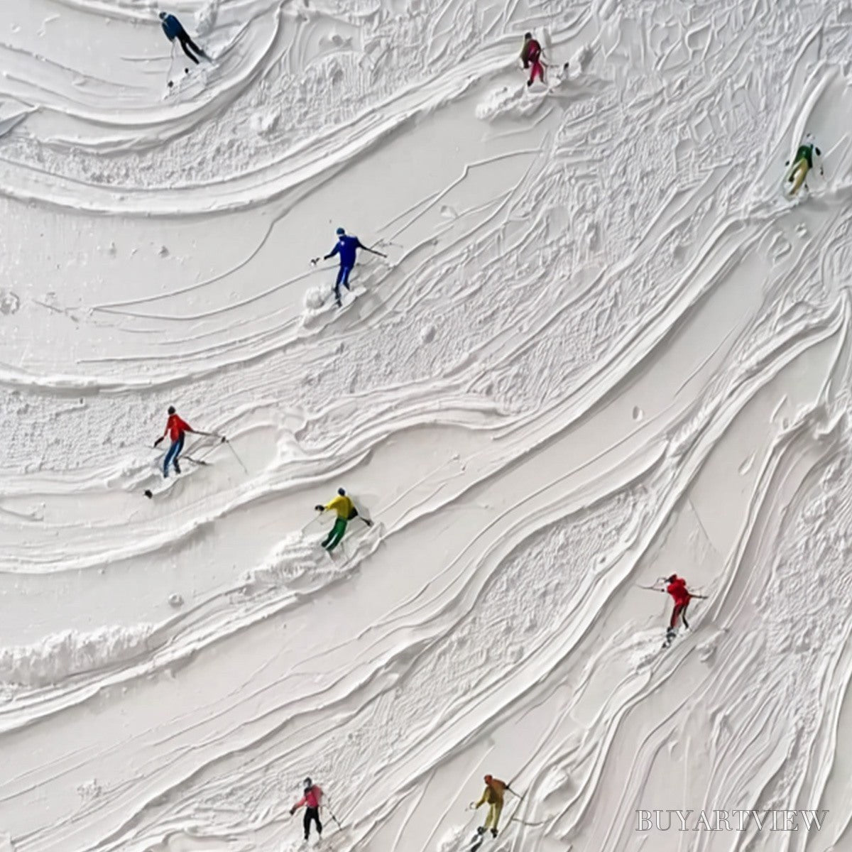 BUYARTVIEW Alpine Rush – Textured Impasto Painting of Skiers on a Snowy Mountain - image 5