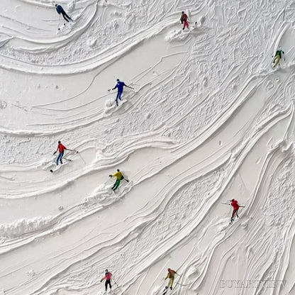 BUYARTVIEW Alpine Rush – Textured Impasto Painting of Skiers on a Snowy Mountain - image 5