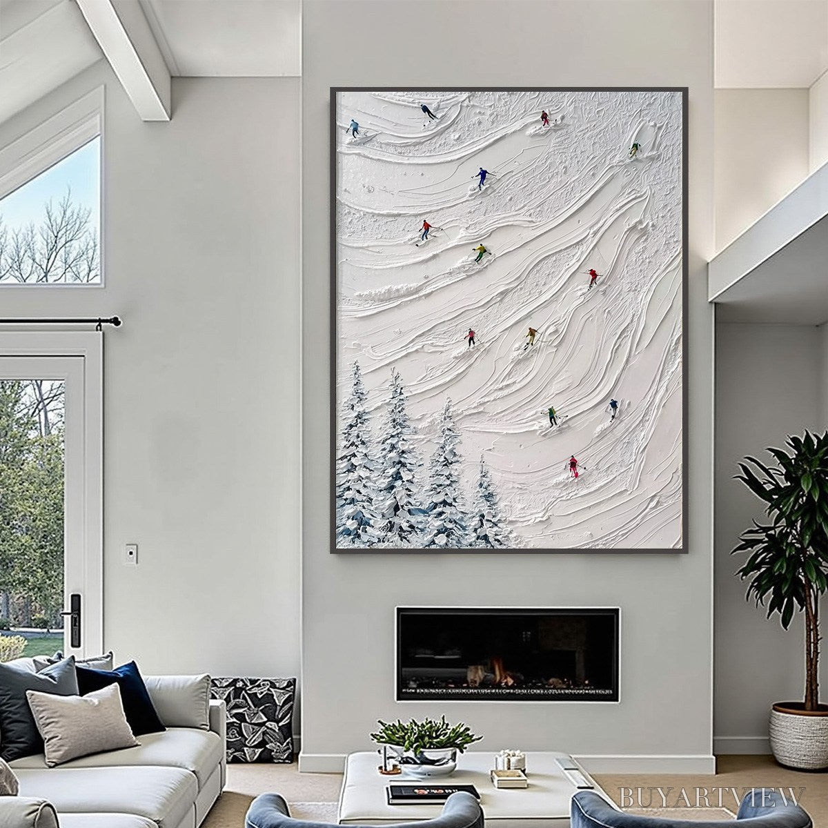 BUYARTVIEW Alpine Rush – Textured Impasto Painting of Skiers on a Snowy Mountain - image 6
