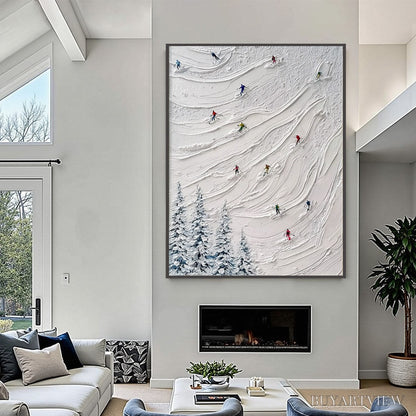 BUYARTVIEW Alpine Rush – Textured Impasto Painting of Skiers on a Snowy Mountain - image 6