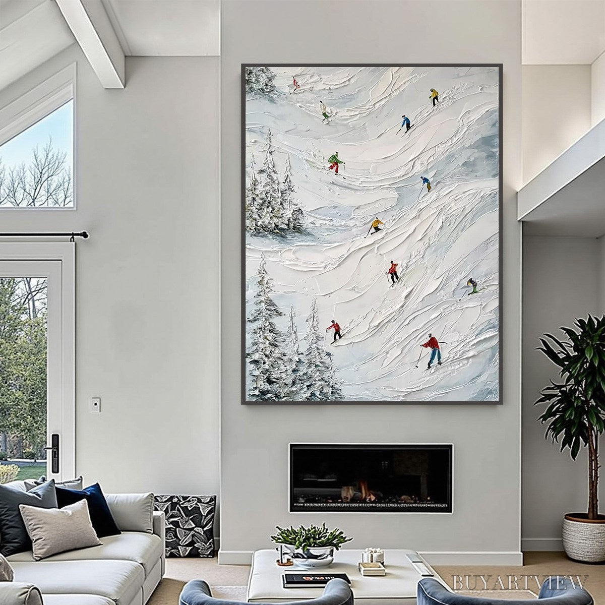 BUYARTVIEW Alpine Rush – Heavy Texture Impasto Painting of Skiers on a Mountain - image 6