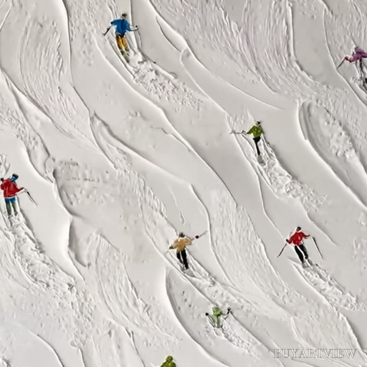 BUYARTVIEW Alpine Rush – Textured Impasto Painting of Skiers on a Snowy Mountain - image 5
