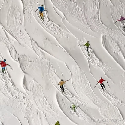 BUYARTVIEW Alpine Rush – Textured Impasto Painting of Skiers on a Snowy Mountain - image 5