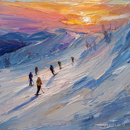 BUYARTVIEW Alpine Glow – Textured Palette Knife Skiing Mountain Landscape Painting - image 3